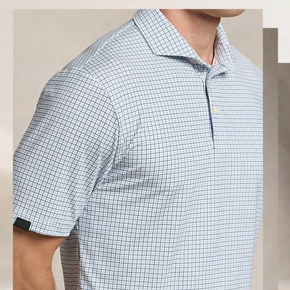 RLX Ralph Lauren Mens Blue White Micro Check Golf Polo Shirt XL Short Sleeve